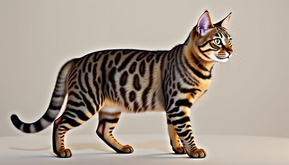 Elegant Bengal Cat Displaying Majestic Pose Against Light Being Background