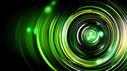 Abstract green circular technology background with glowing lights