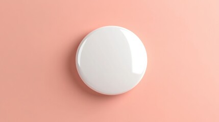 Glossy white promotional badge, isolated branding template, pastel peach background