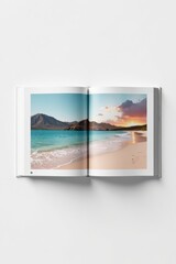 Naklejka premium Open landscape booklet mockup, clean white background, graphic design, business