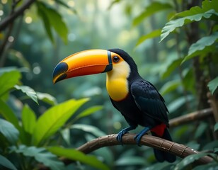 Obraz premium Keel-billed Toucan: Vibrant Tropical Bird in Lush Rainforest