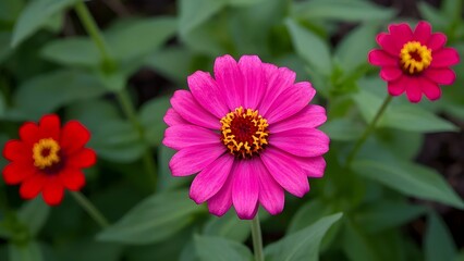 Fototapeta premium Pink and red zinnia flowers 
