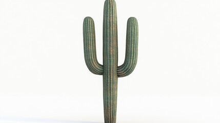 Tall Green Cactus with Three Arms Against Light Background