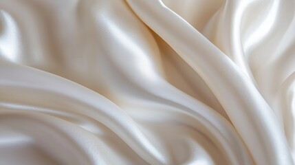 Obraz premium A close-up of soft white silk fabric draped elegantly, showcasing delicate folds and subtle sheen, illuminated by soft, diffused light to enhance its luxurious texture.