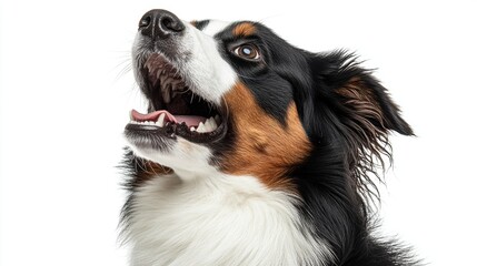 Happy Australian Shepherd Dog with Open Mouth and Bright Eyes