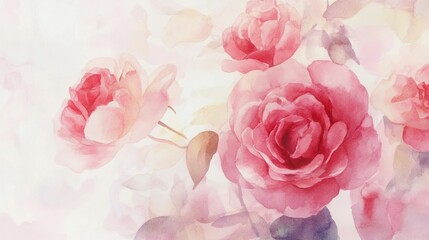 Naklejka premium watercolor garden roses in shades of pink and cream, delicate botanical painting, isolated on white