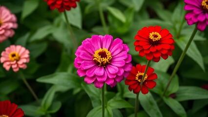 Pink and red zinnia flowers 
