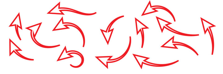 Set of black hand drawn arrow element vector. Collection of doodle arrows, lines, symbol, pointing mark, shapes on white background. Simple icon illustration for education, decoration, map.