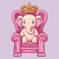 Cute baby elephant is sitting and wearing a crown vector illustration 