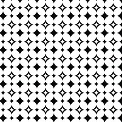 Black and white vector seamless pattern with small diamonds , star shapes ,rhombuses .Abstract black and white geometric texture .Simple minimal wide repeat background .