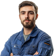 Confident Young Man in Blue Workwear