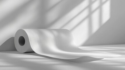 Soft White Paper Roll on Minimalist Surface with Light Shadows