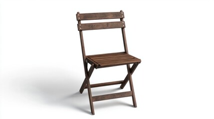 Elegant wooden folding chair mockup, dark brown finish, isolated on white background