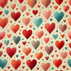 The image is a repeating pattern of hearts on a light beige background.  
