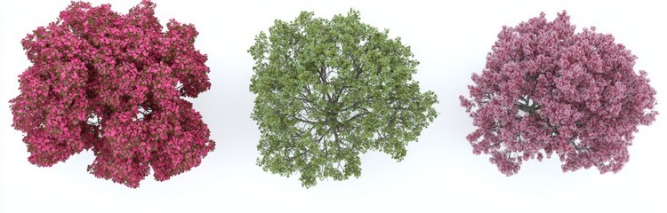 A top view of a 3d spring bombax ceiba tree, isolated on a transparent background