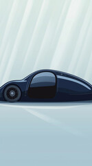 Futuristic car parked in abstract light rays: minimalist illustration of aerodynamic vehicle, parked beneath diagonal light rays, suggesting a sleek and innovative mode of transportation
