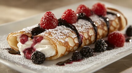 Delicious Crepe with Raspberries and Blackberries