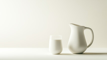 Jug and Glass of Fresh Milk Isolated on White Background