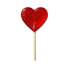 Red heart shaped lollipop isolated on transparent background