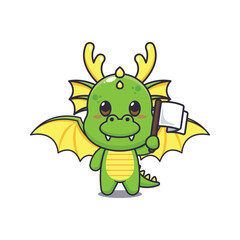 dragon mascot cartoon character vector illustration with white flag.