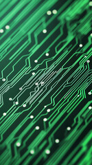 Green circuit board pattern with glowing lines and connections