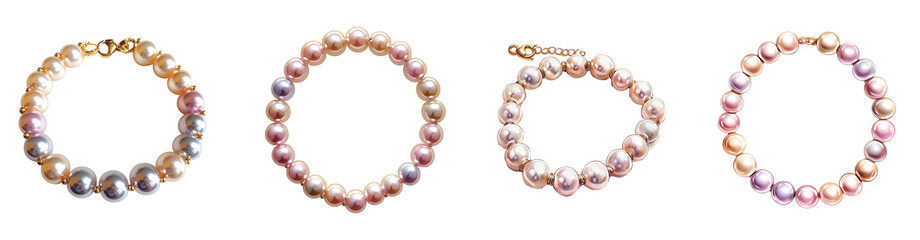 Obraz premium Elegant Watercolor Pearl Bracelet with Gold Accents Set 