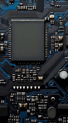 Fototapeta premium Close up of complex circuit board with intricate patterns and components