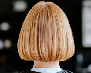 Naklejka premium Stylish bob haircut inspiration salon image showcase modern atmosphere back view beauty trends
