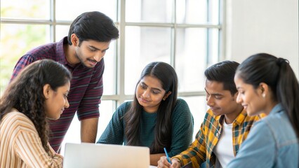 Indian Students Brainstorming for Group Project
