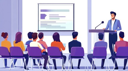 Businessman Giving Presentation Audience Meeting Room Screen