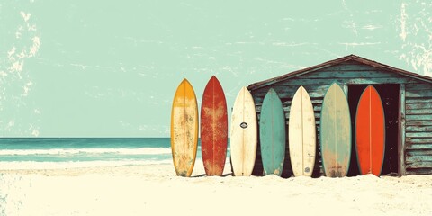 Vintage Surfboards Resting Against Beach Shack