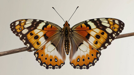 Vibrant Colorful Butterfly Isolated on White Background with Delicate Wings, Intricate Patterns, Symmetrical Design, High-Resolution Close-Up, Nature-Inspired Beauty
