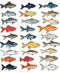 Fototapeta premium Colorful Array of Illustrative Fish Designs for Creative Projects