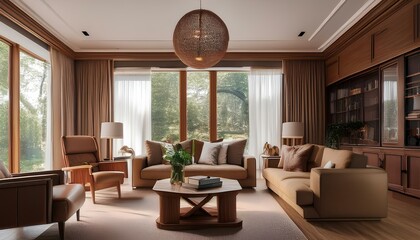 A classic living room with wooden furniture 