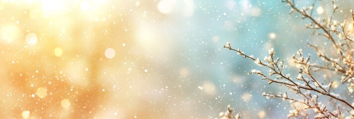 Winter Landscape Background, Snowy Tree Branches, Beautiful Frozen Nature on Sunny Day