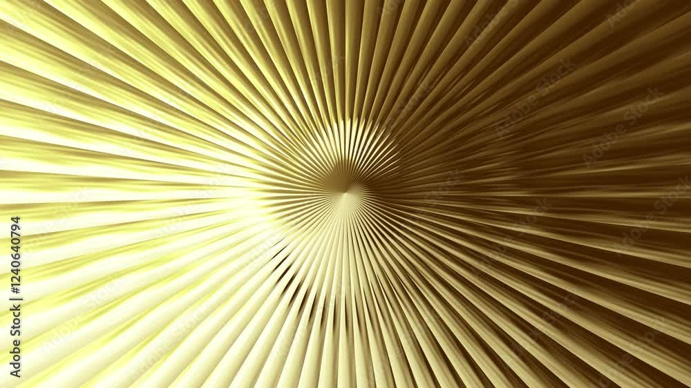 Poster 3d golden background loop, festive twinkling gold glitter, sparkly rays move from the center, 4k