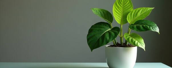 Alocasia plant in a white pot with bright lights, pot, leaves, no