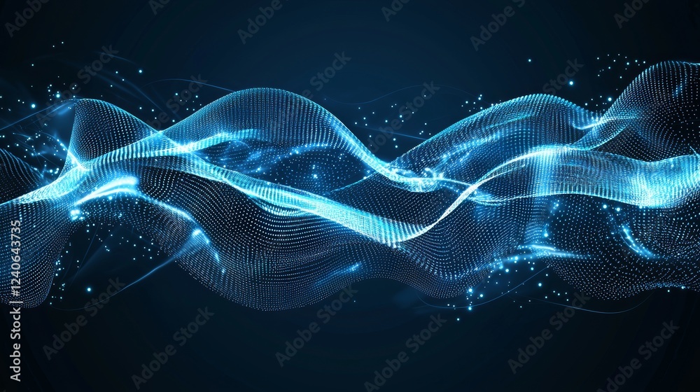 Poster A 3D rendering showcasing an abstract blue digital backdrop with data analytics charts and graphs, highlighting high-tech network connectivity and information technology