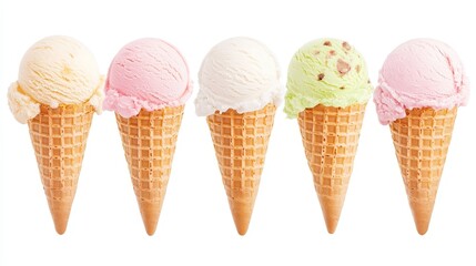 Delightful Watercolor Ice Cream, vibrant watercolor illustrations of colorful ice cream scoops in waffle cones, perfect for playful designs and printed materials.