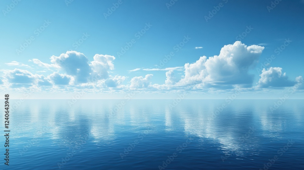 Fototapete Expansive calm ocean view with clear blue skies and fluffy clouds in serene atmosphere during daylight hours. Generative AI