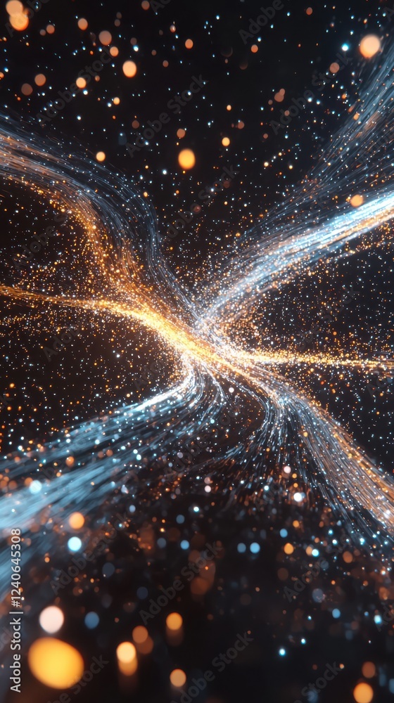 Poster dynamic flow of digital data abstract space visual representation colorful streams and particles cos