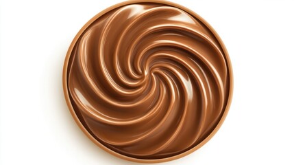 Tempting chocolate spread with a beautiful swirl design, top view, isolated on white