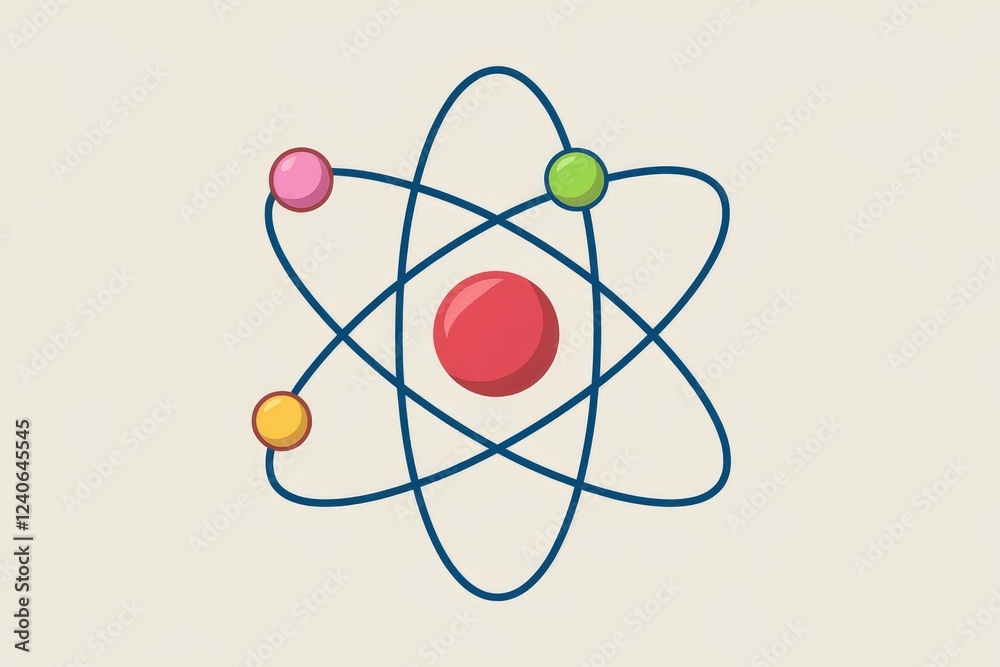 Poster A simplified model of an atom, showing a nucleus and orbiting electrons.