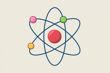 A simplified model of an atom, showing a nucleus and orbiting electrons.