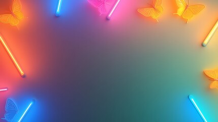 Neon butterflies, gradient backdrop