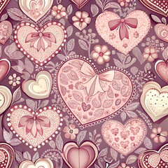 Fototapeta premium Romantic Floral Heart Pattern. Seamless Love Design