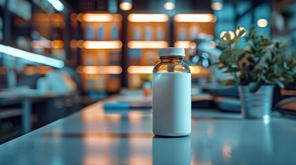 A small pocket-sized disinfectant solution bottle, placed on a doctor's workstation.