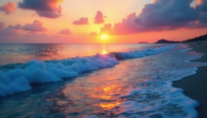 Fototapeta premium Blurred sunrise hues paint the tranquil ocean, background, backdrop