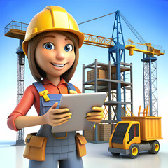 Construction Worker Using Tablet on Construction Site
