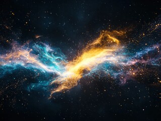 Fototapeta premium Dynamic flow of digital data abstract space visual art cosmic environment wide-angle view vibrant streams and particles